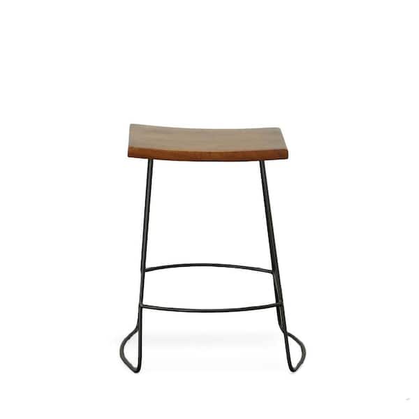 HomeRoots 25 in. Chestnut Backless Metal Bar Chair with Wood Seat Set of 2