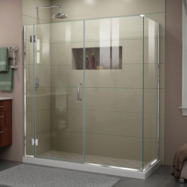 DreamLine Unidoor-X 64 in. W x 30-3/8 in. D x 72 in. H Frameless Hinged Shower Enclosure in Chrome