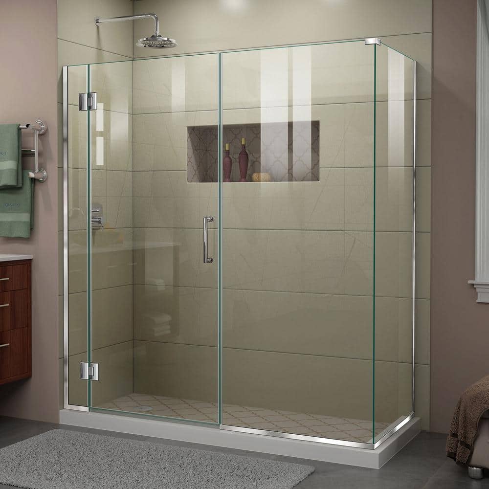 Clear Glass Frameless Hinged Shower Enclosure with Black Hardware