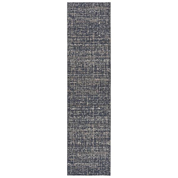 Rumba 3 ft. x 12 ft. Slate Blue/Earth Tone Plush Modern Abstract Area Rug