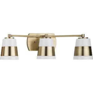 Haven Collection 24 in. 3-Light Vintage Brass Opal Glass Luxe Industrial Vanity Light