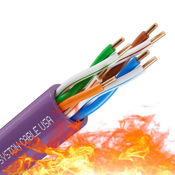 500 ft. Purple Cat 5e CMP 350MHz 24AWG Solid Bare Copper Ethernet Network Wire Bulk No Ends, Plenum Rated Indoor/Outdoor