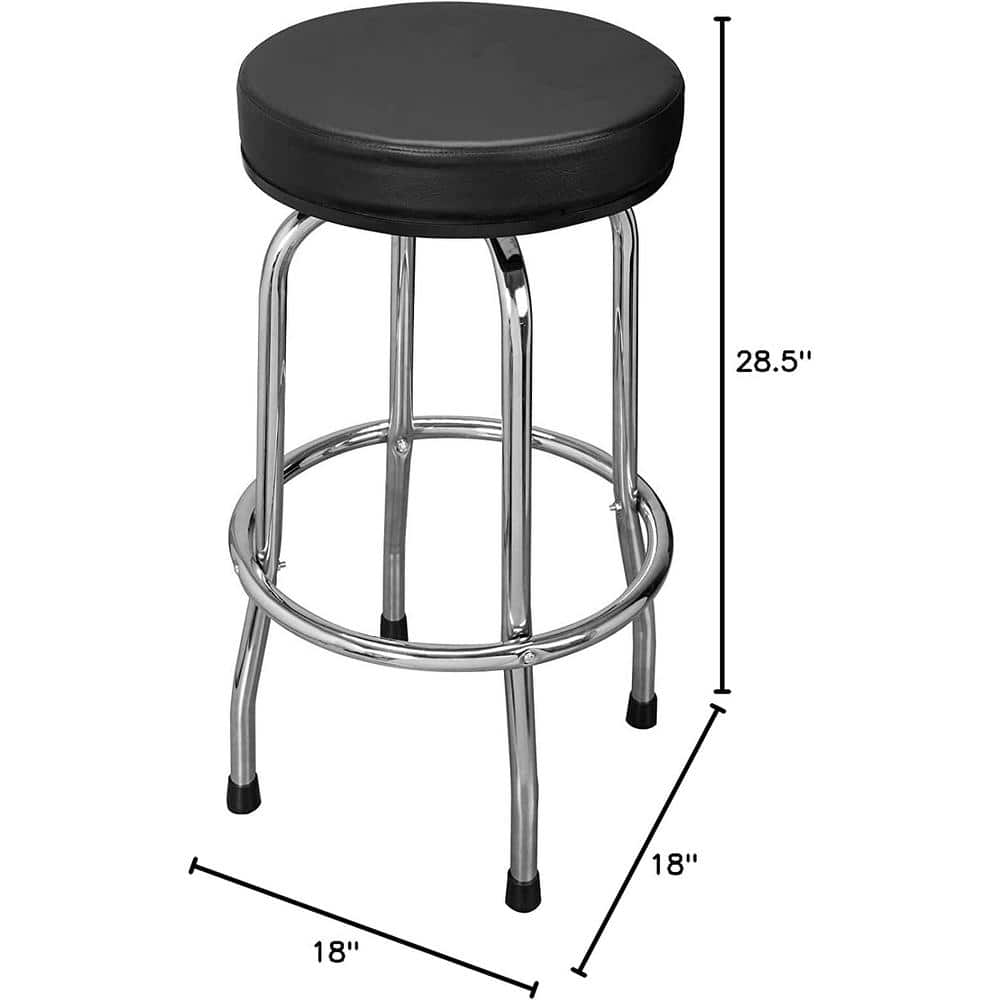 Black Swivel Shop Stool with Chrome Legs and Padded Seat
