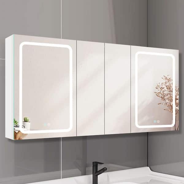 Xspracer Moray 60 in. W x 30 in. H Rectangular Aluminum Surface Mount Medicine Cabinet with Mirror and LED Light in White