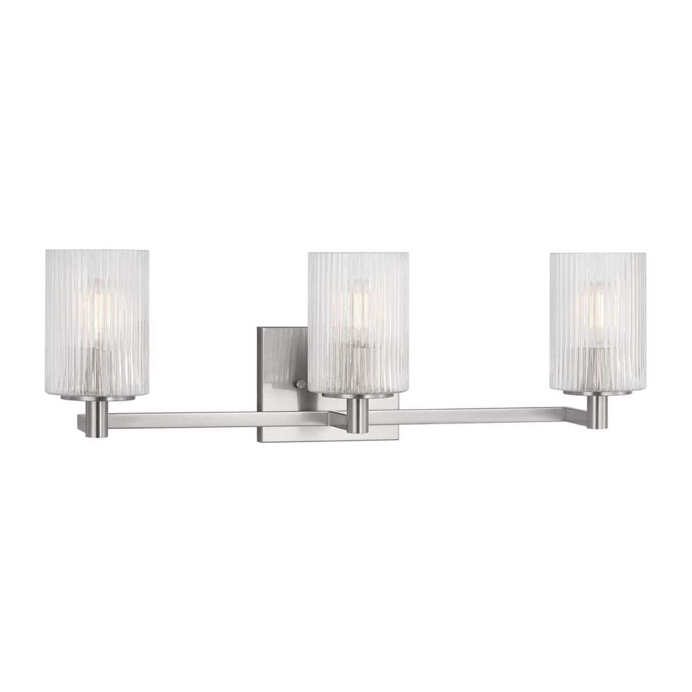 Lando 24.625 in. W 3-Light Brushed Steel Bathroom Vanity Light with Clear Fluted Glass Shades and LED Bulbs Included price history on PriceWatchPro