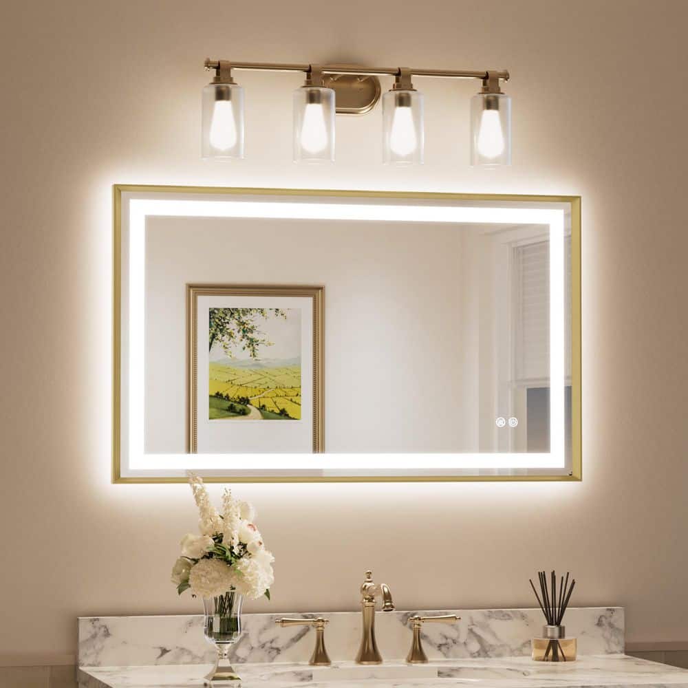 40 in. W x 24 in. H Rectangular Framed LED Lighted Bathroom Vanity Mirror with Light in Gold with Backlit and Anti-Fog price history on PriceWatchPro