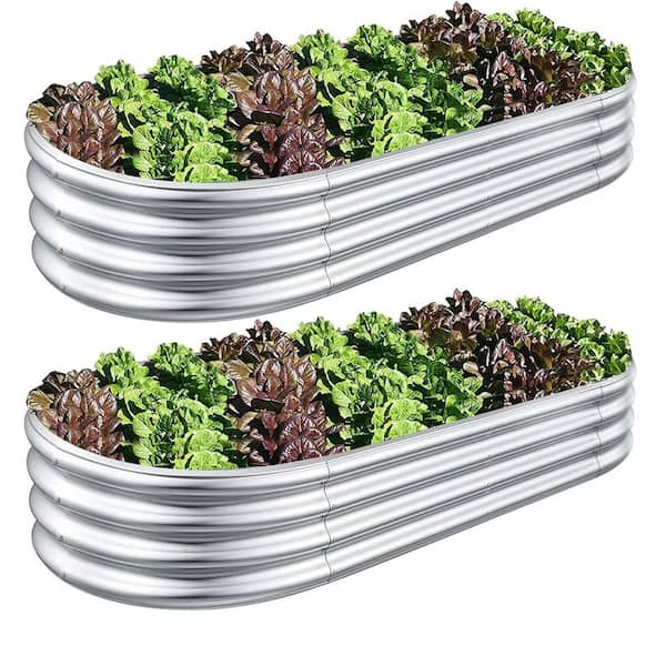 2-Pack 6x3x1 ft. Raised Planter Box-Outdoor Galvanized Steel Garden Bed Oval Frame for Vegetables/Flowers