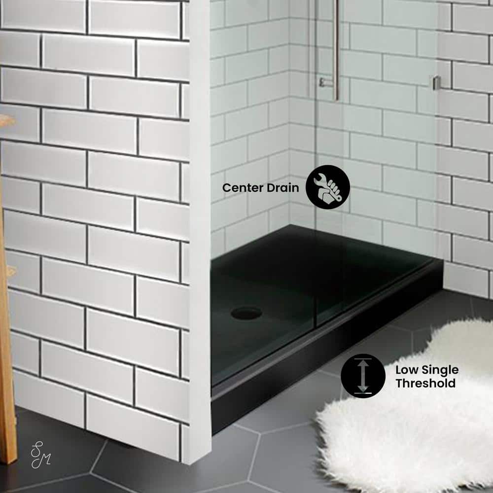Voltaire 48" x 32" Black Acrylic Single-Threshold Shower Base