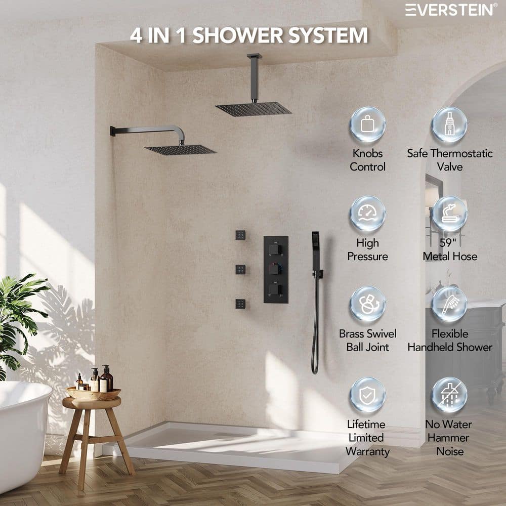 Matte Black Dual Showerheads with Thermostatic Valve