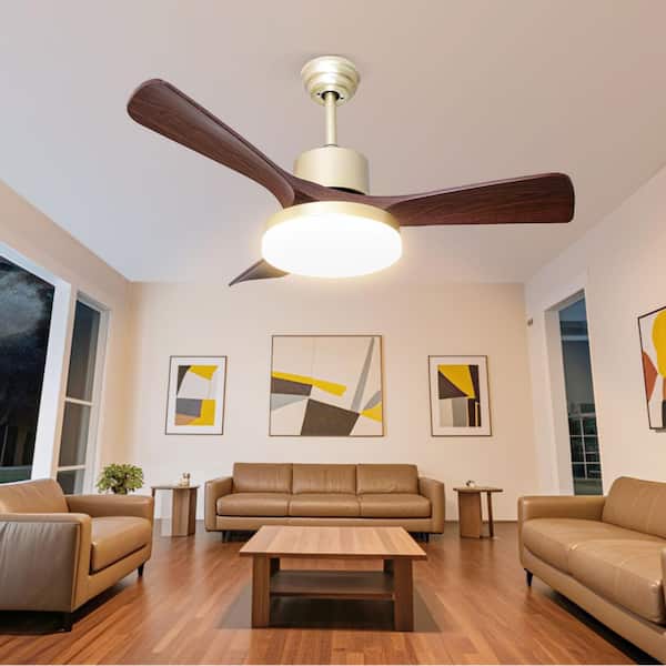 FIRHOT 52 in. Smart Indoor Gold Downrod Mount Ceiling Fan with Integrated LED and APP/Remote Control and Memory Function