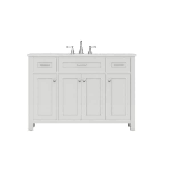 Alya Bath Norwalk 48 in. W x 34.2 in. H x 22 in. D Vanity in White with Marble Vanity Top in White with White Basin