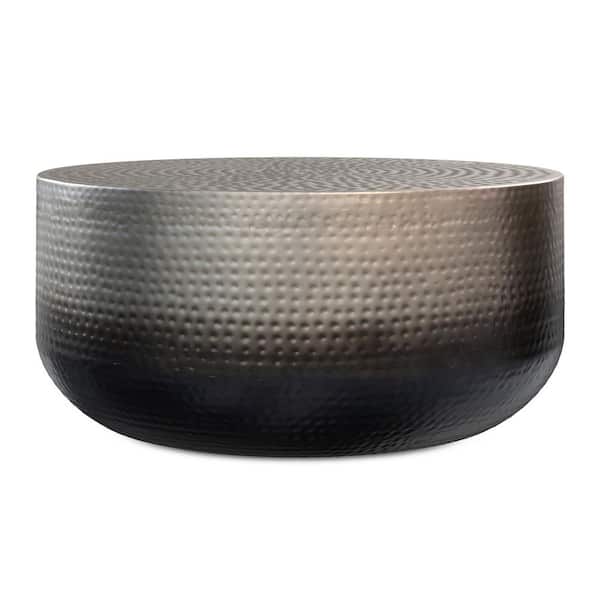 Nova 36 in. Wide Round Iron Metal Coffee Table in Silver Ombre, Assembled