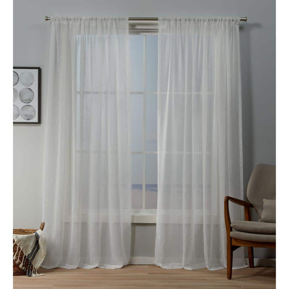 EXCLUSIVE HOME Itaji Snowflake Stripe Sheer Rod Pocket Curtain, 54 in. W x  84 in. L (Set of 2) EH8388-02 2-84R - The Home Depot