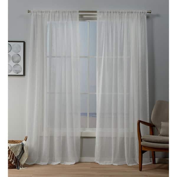 EXCLUSIVE HOME Itaji Snowflake Stripe Sheer Rod Pocket Curtain, 54 in. W x 84 in. L (Set of 2)