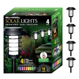Solar Powered Pathway Lights Black LED Path Light 11 Lumens Color Changing Landscape with Remote (4-Pack)