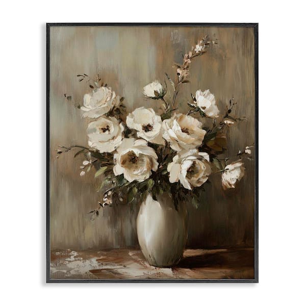Neutral Traditional Bouquet by Petal Prints Design Black Framed Nature Giclee Art Print 20 in. x 16 in.