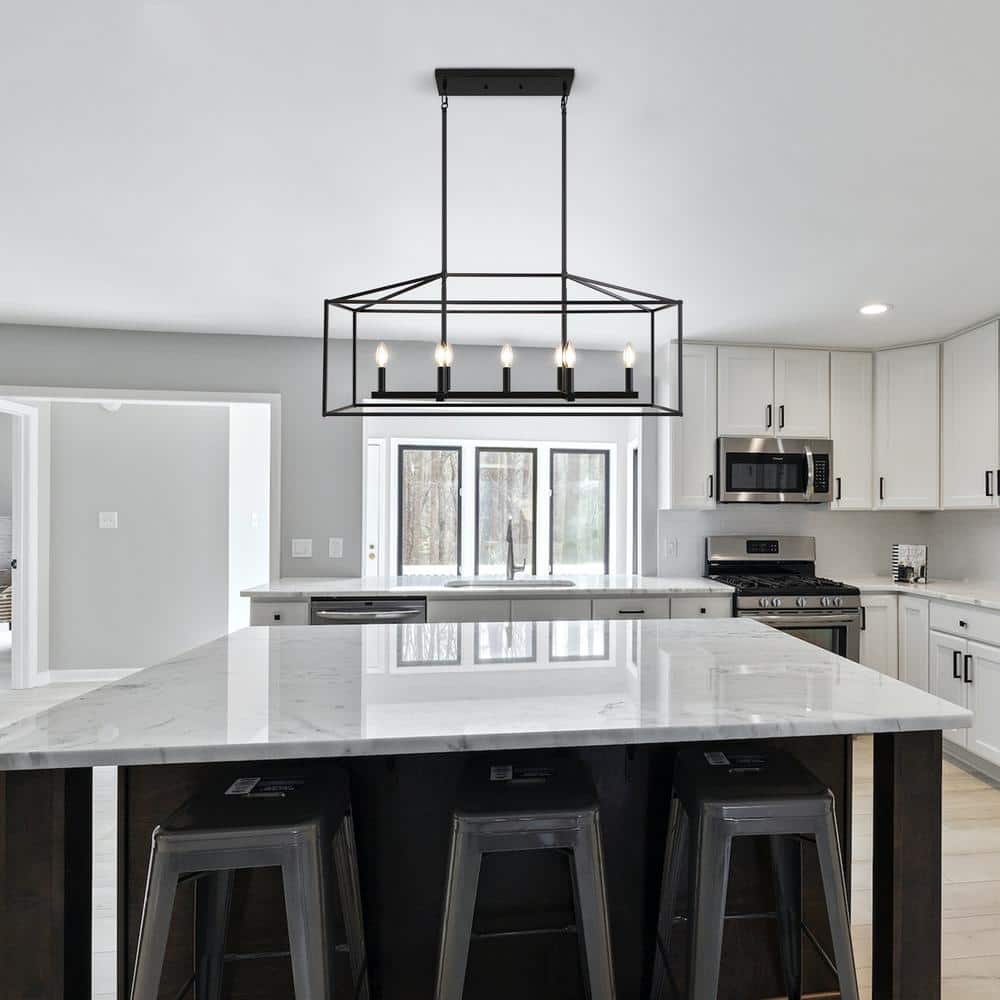 Black Geometric Metal 7-Light Candle Chandelier
