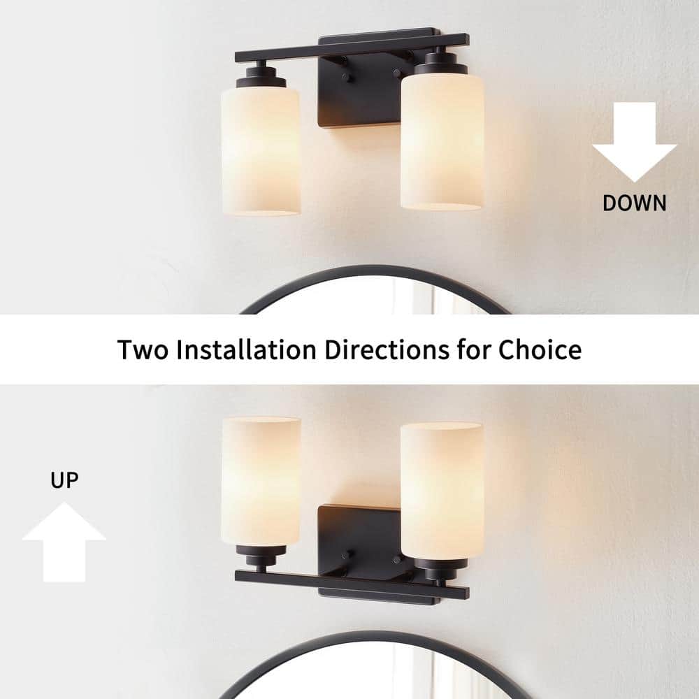 Black Steel 2-Light Dimmable Cylinder Vanity Light