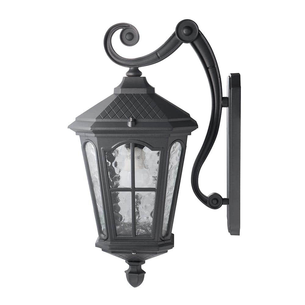 Bentham Matte Black 19" Outdoor LED Wall Lantern with Hammered Glass