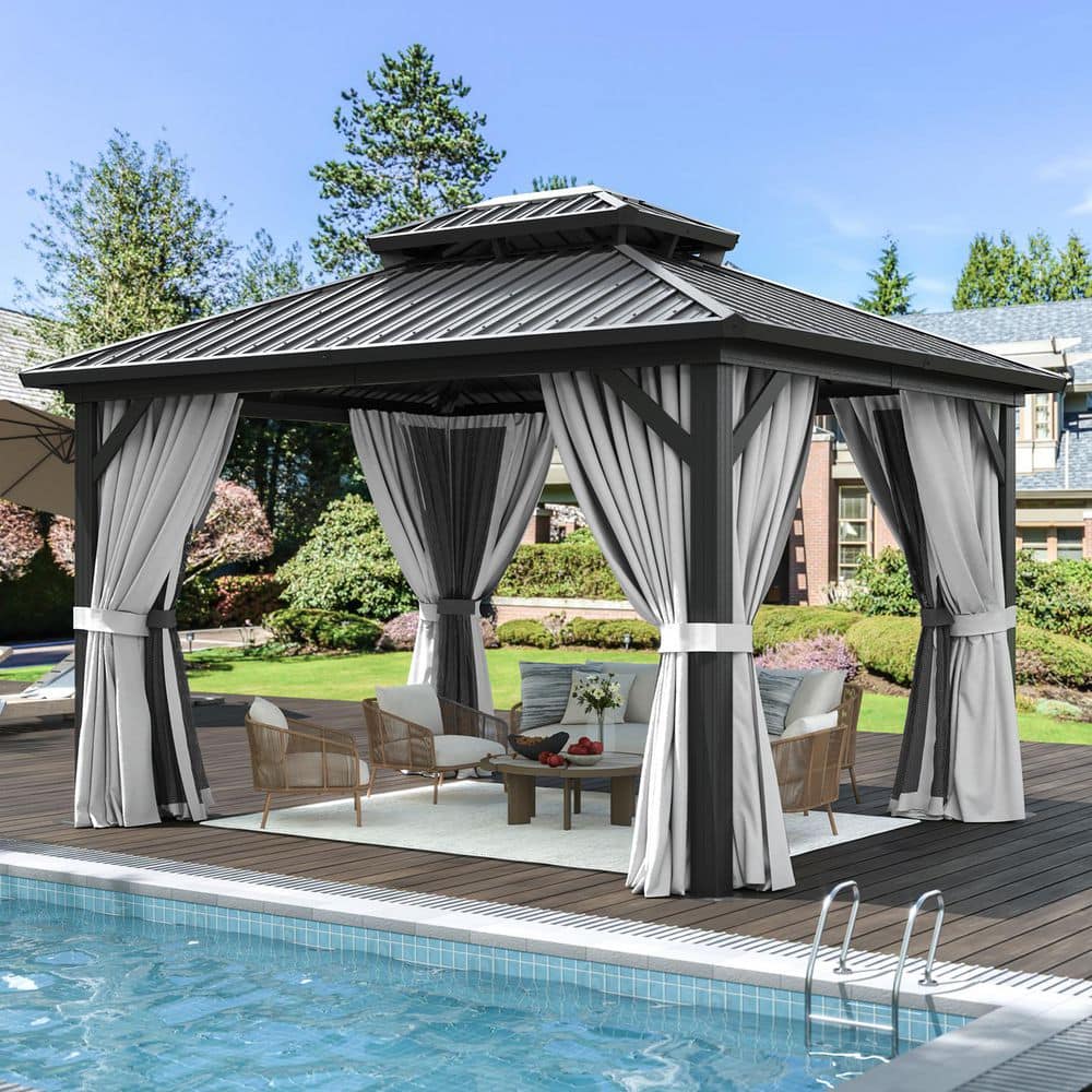 Sizzim 10 ft. x 12 ft. Outdoor Dual-Layer Galvanized Steel Gazebo