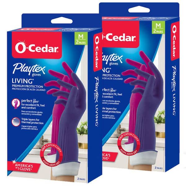 Playtex Medium Living Fuchsia Pink and Navy Latex/Neoprene/Nitrile Gloves (4-Pairs)