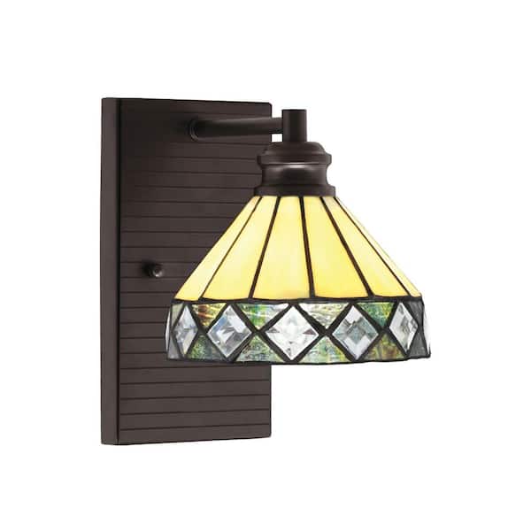 Albany 1-Light Espresso 7 in. Wall Sconce with Diamond Peak Art Glass Shade