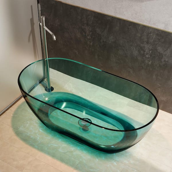 Modern 59 in. x 30 in. Soaking Transparent Resin Bathtub with Center Drain and Hose in Navy Blue