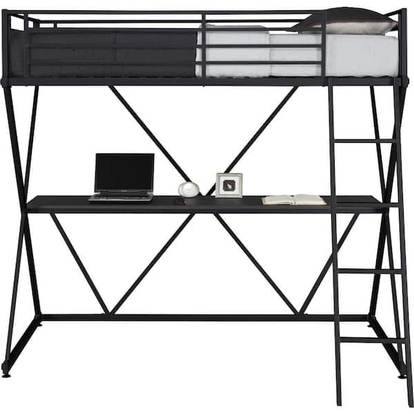 Dhp Cora Black Twin Loft Bed With Desk, Twin Bunk Bed With Desk