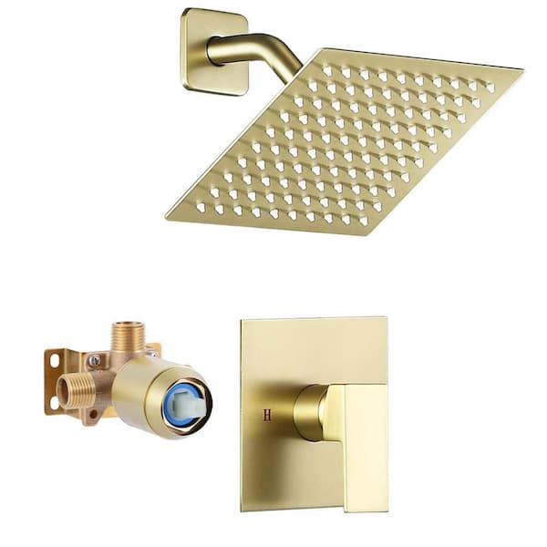 Single Handle 1-Spray Shower Faucet 1.75 GPM with 8 in. High Pressure Rain Shower Head in Brushed Gold