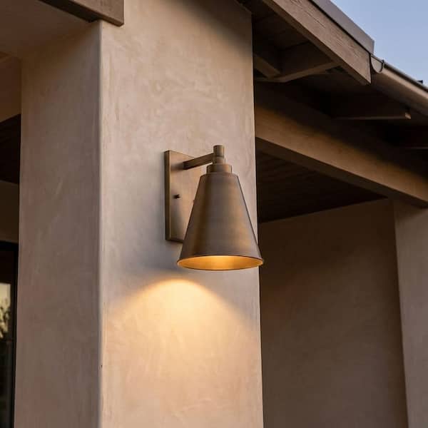 Ryder 15 in. Atlas Bronze Modern Farmhouse Outdoor Hardwired Wall Lantern Sconce with No Bulb Included