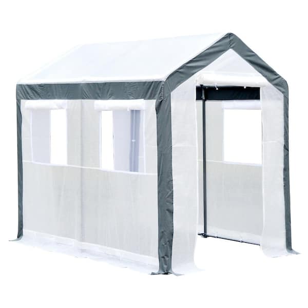 Outsunny 8 ft. L x 6 ft. W x 7 ft. H Walk-in Garden Greenhouse Fully Enclosed with Steel Tubing, 4 Windows and 2 Zippered Doors