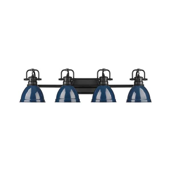 Golden Lighting Duncan 8.25 in. 4-Light Matte Black Vanity Light with Blue Shade