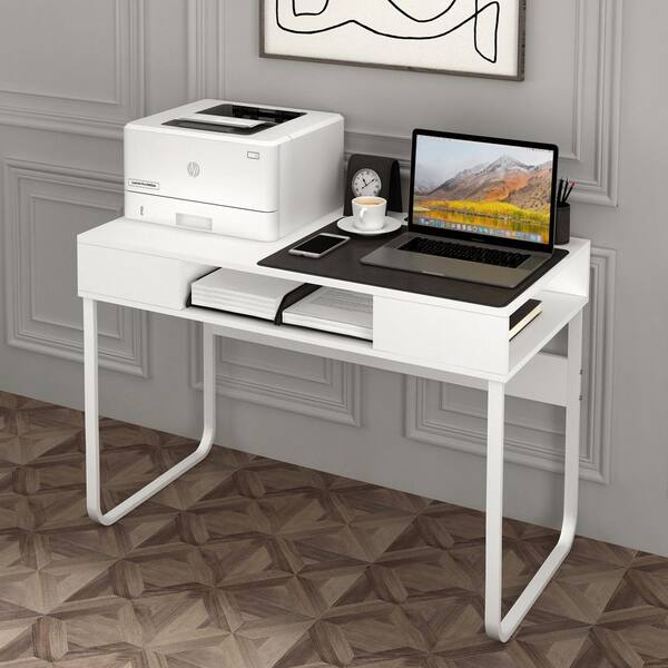 white desk with cubes