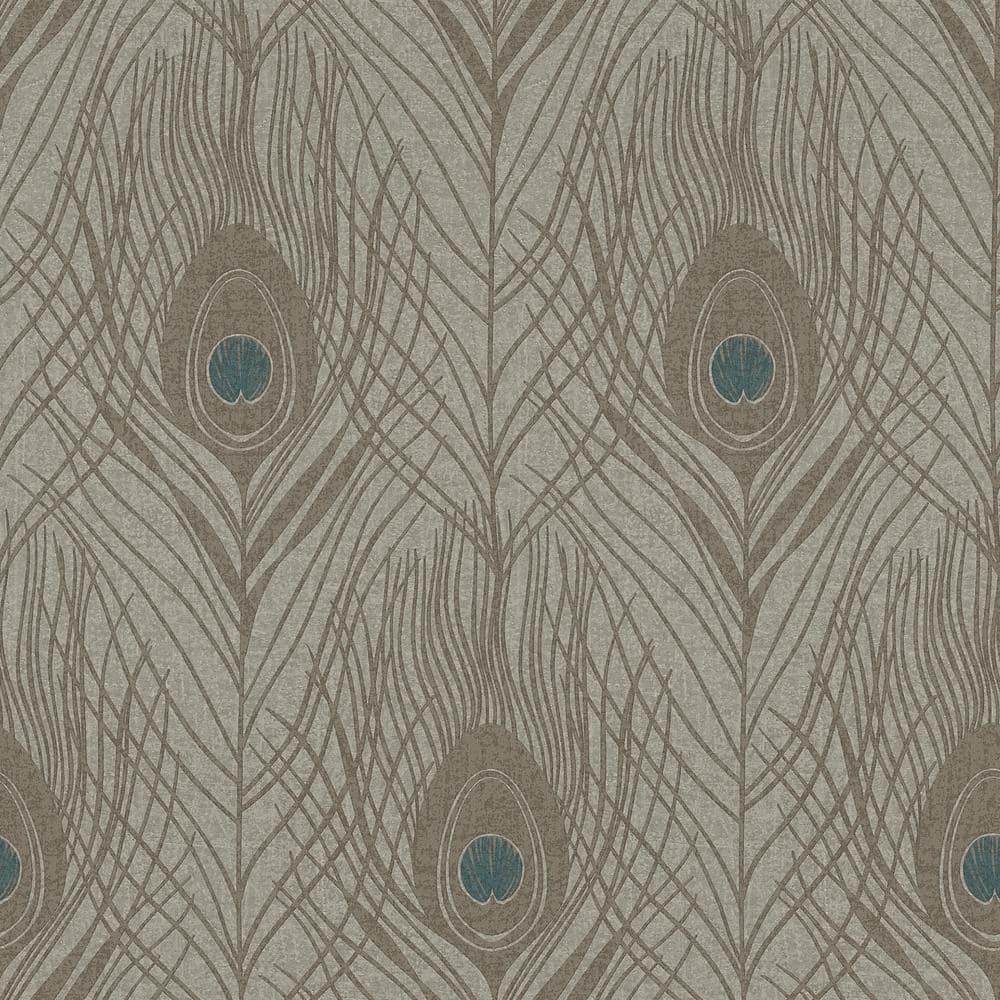 Absolutely Chic Light Blue/Grey/Beige Vinyl Non-Woven Non-Pasted Peacock Fe