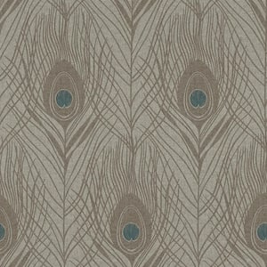 Absolutely Chic Light Blue/Grey/Beige Vinyl Non-Woven Non-Pasted Peacock Feather Matte Wallpaper (Covers 57.75 sq.ft.)