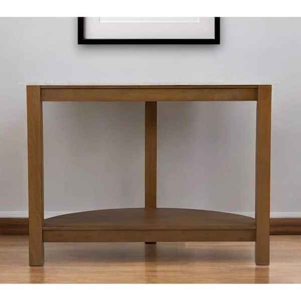 HomeRoots 48 in. Natural Half Circle Faux Marble Console Table with Shelves