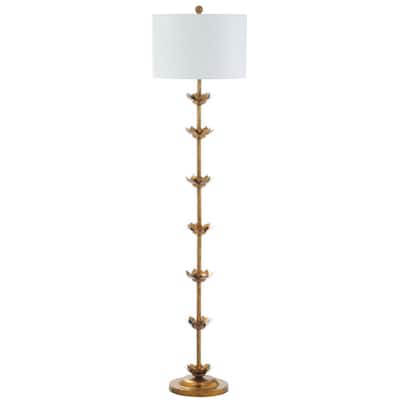 Landen Leaf 63.5 in. Antique Gold Floor Lamp with Off-White Shade