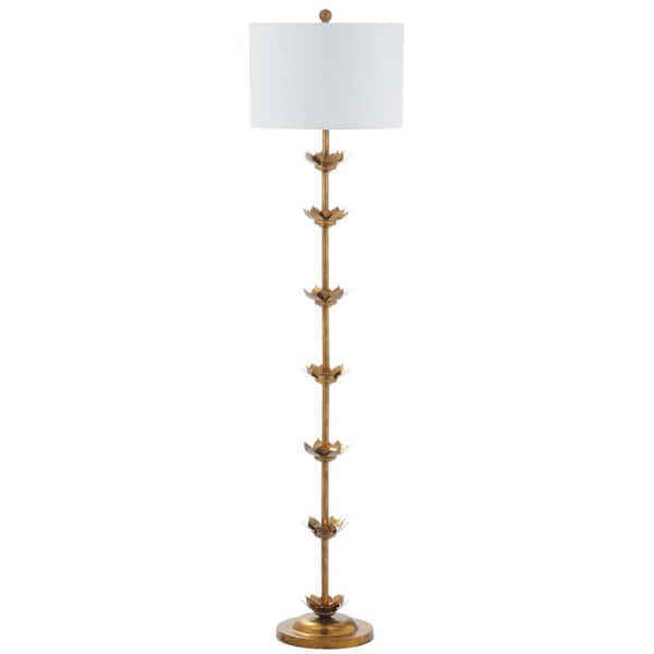 SAFAVIEH Landen Leaf 63.5 in. Antique Gold Floor Lamp with Off-White Shade