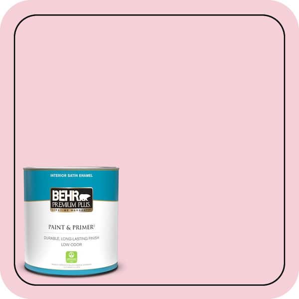 BEHR PREMIUM PLUS 1 qt. #120C-1 April Blush Satin Enamel Low Odor Interior Paint & Primer