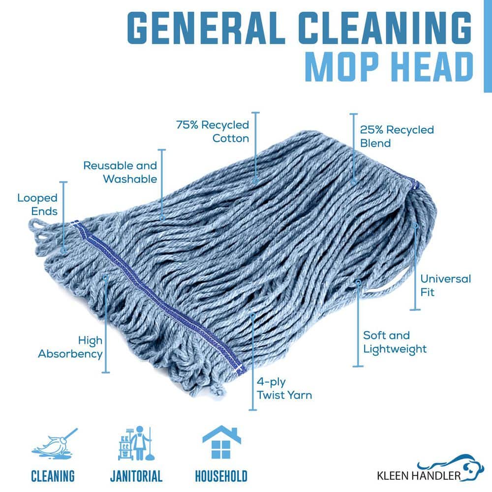 Heavy Duty Blue Cotton Flat Mop Head Replacement Pack