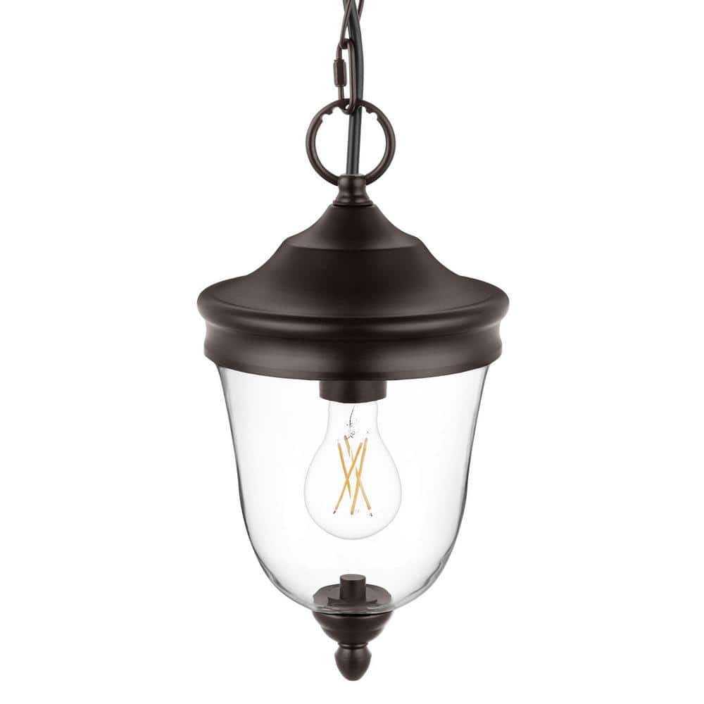 Hampton Bay Russo 13.75 in. 1-Light Matte Bronze Dimmable Outdoor Pendant Light with Clear Glass and No Bulb Included -  GS-P112522-01BZ