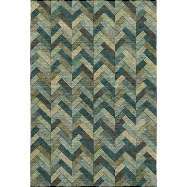 Mayfield Premium Machine Washable Abstract AMF2296 Green 5 ft. x 7 ft. 6 in. Area Rug