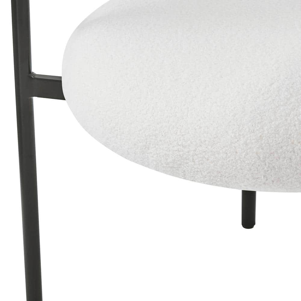 White Upholstered Metal Arm Chair with Slat Back