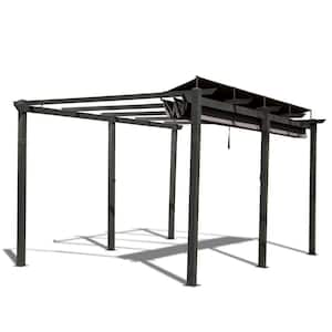 11 ft. x 16 ft. Dark Gray Aluminum Outdoor Retractable Pergola with Dark Gray Canopy, Patio Grill Gazebo