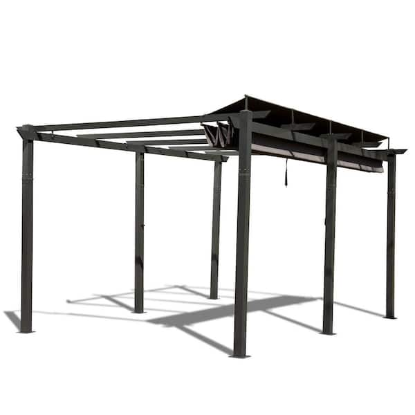 Sudzendf 11 ft. x 16 ft. Dark Gray Aluminum Outdoor Retractable Pergola ...