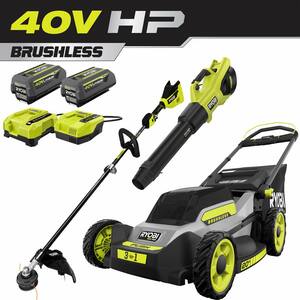 40V HP Brushless 20 in. Cordless Battery Walk Behind Push Mower, String Trimmer, & Blower - Batteries and Chargers