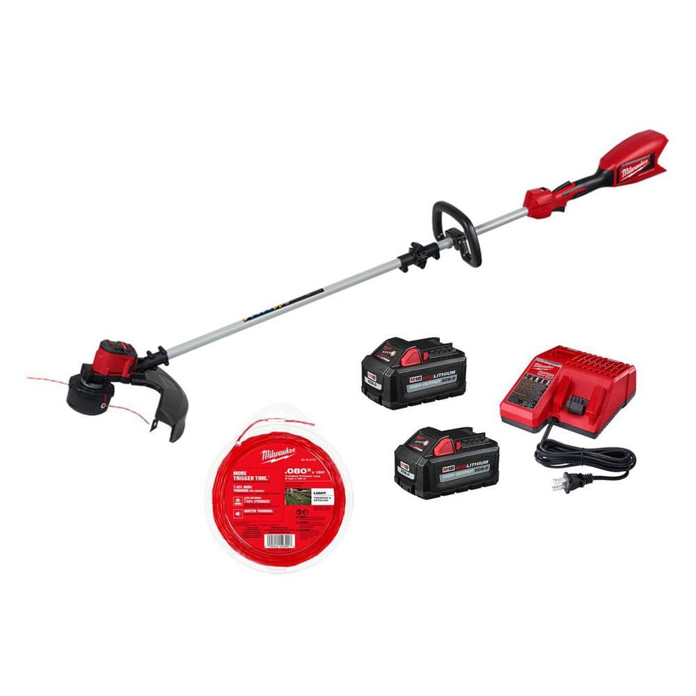 MILWAUKEE M18 Brushless 18V 16in. Cordless Battery Powered String Trimmer w/ M18 HO 6.0 Ah Starter Kit, .080 in. Trimmer Line (2828-20E-48)