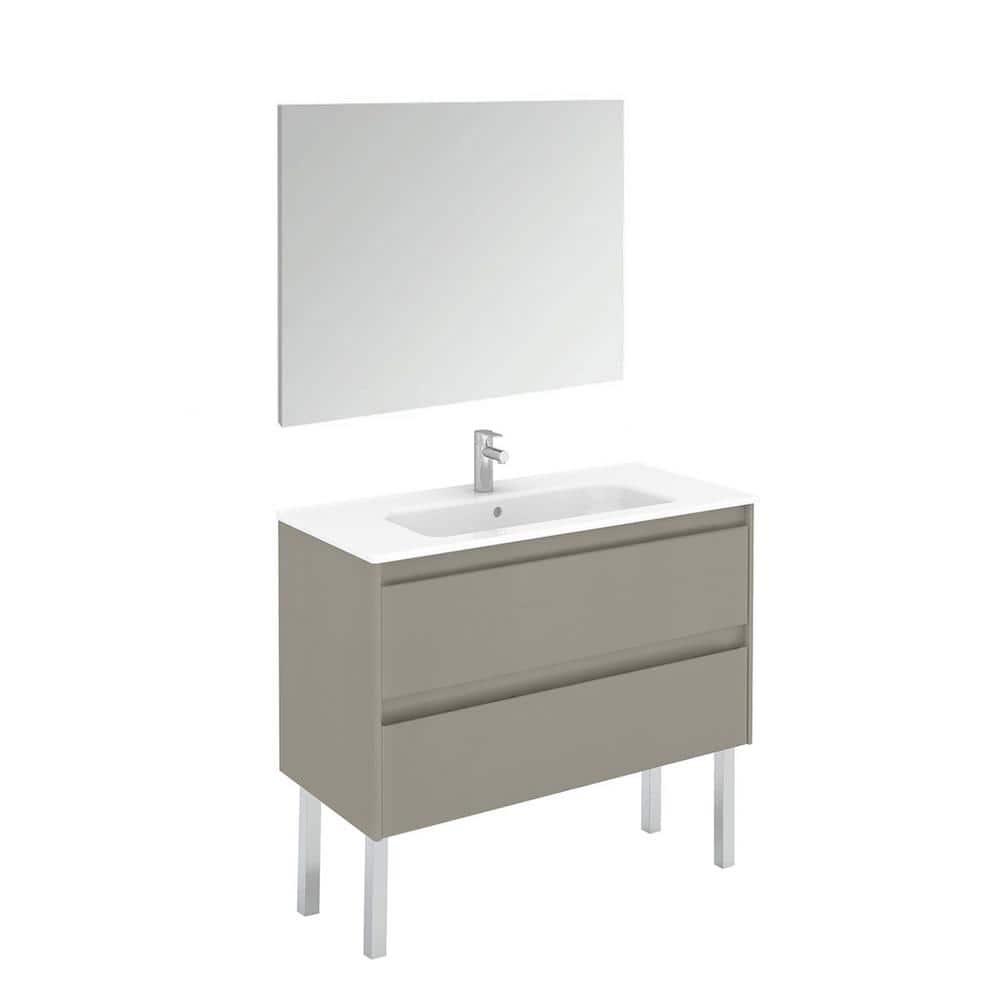 WS Bath Collections Ambra 39.8 in. W x 18.1 in. D x 32.9 in. H Single Sink Bath Vanity in Matte Sand with White Ceramic Top and Mirror -  Ambra100FP1SM