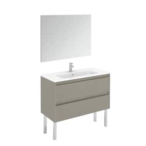 Ambra 39.8 in. W x 18.1 in. D x 32.9 in. H Single Sink Bath Vanity in Matte Sand with White Ceramic Top and Mirror