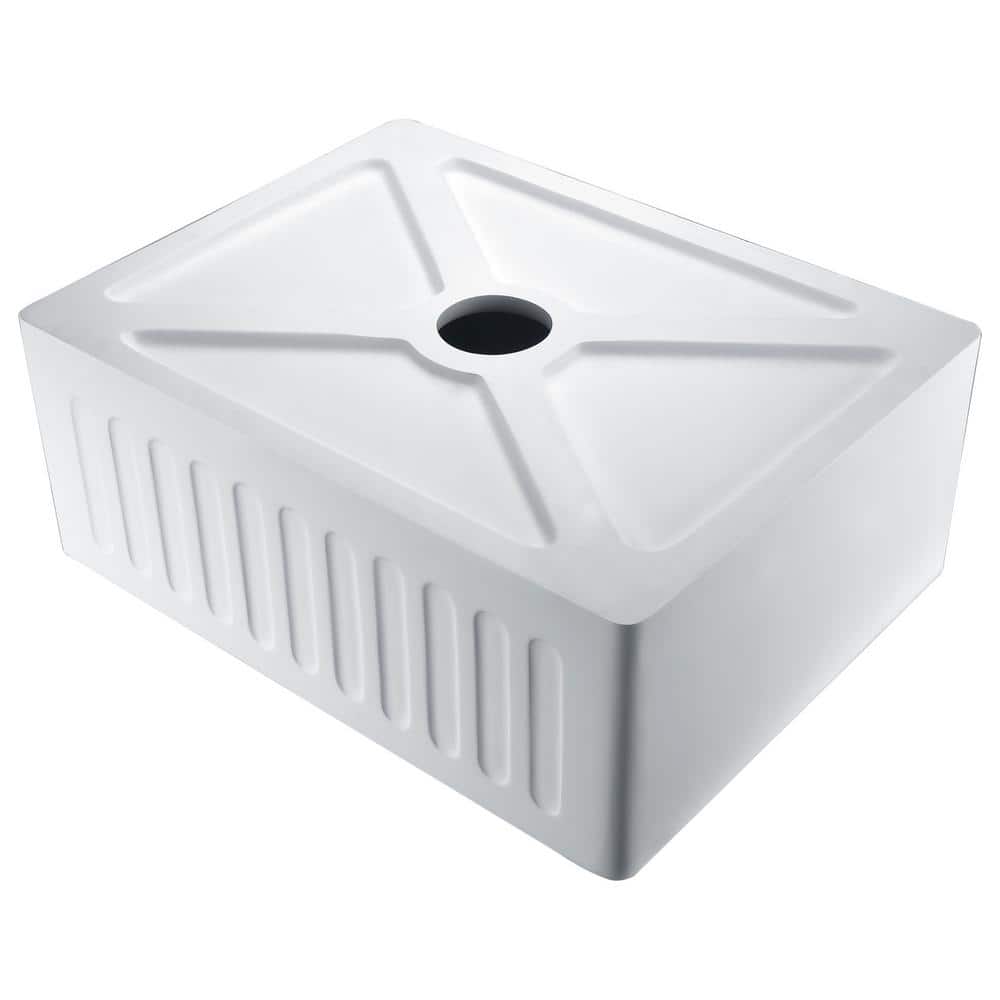 Glossy White Stone Single Bowl Farmhouse Kitchen Sink